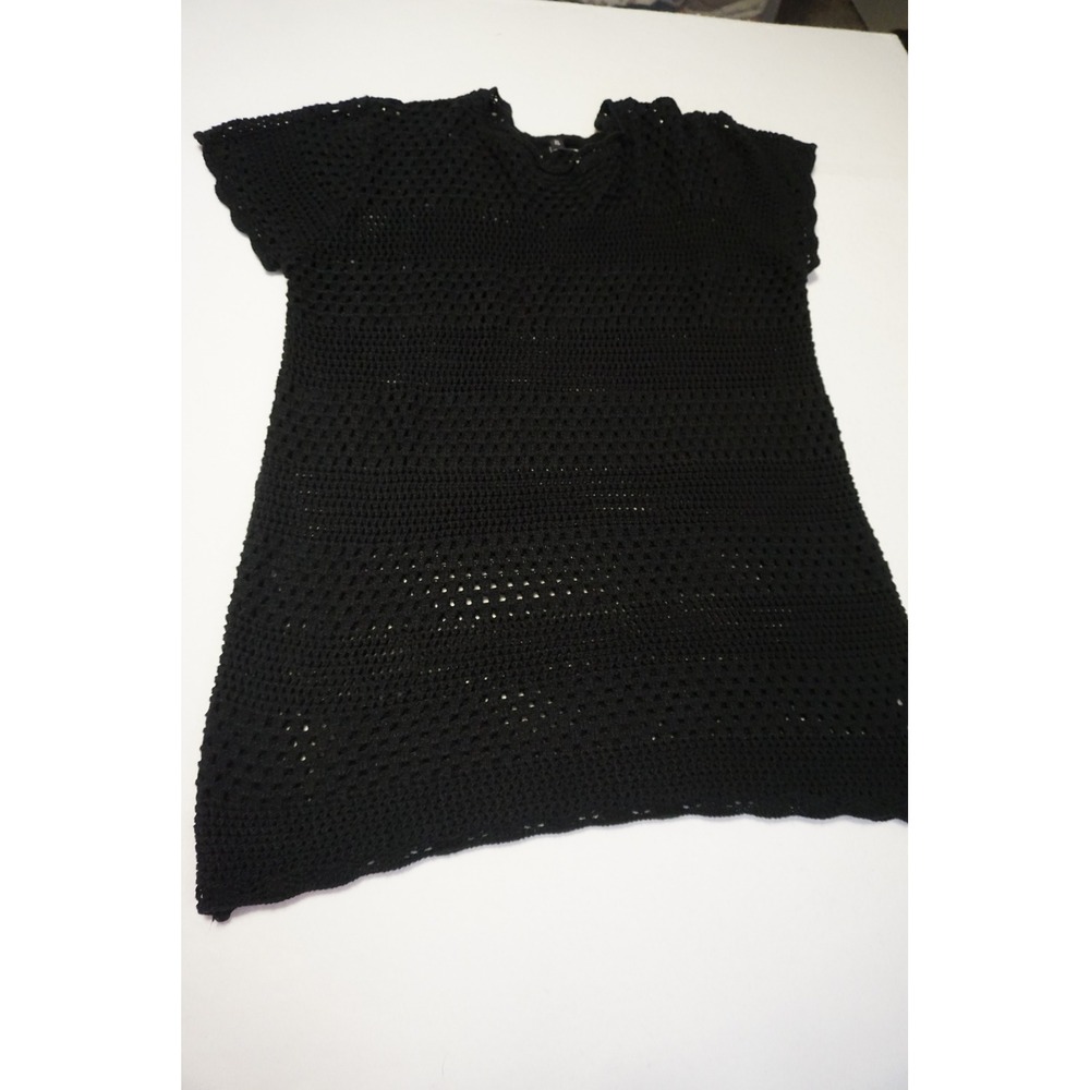 Black Crochet Knit Short Sleeve Dress/Swim Suit Cover Open Weave XL